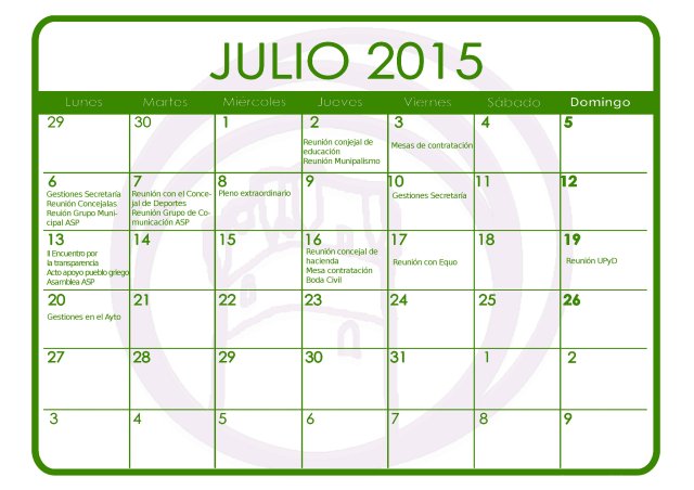 calendario concejalas julio